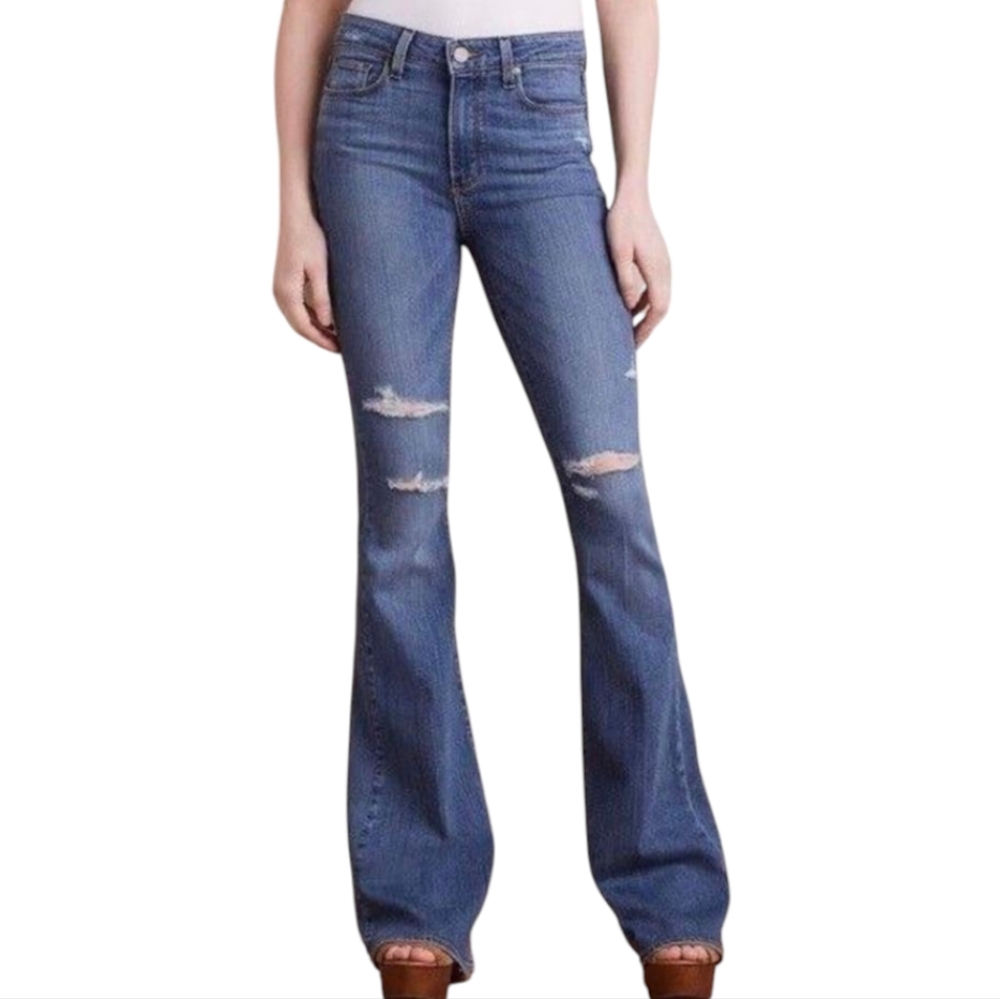 PAIGE High Rise Bell Canyon distressed Flare jeans style #DNM697 TALL sz 23x34L